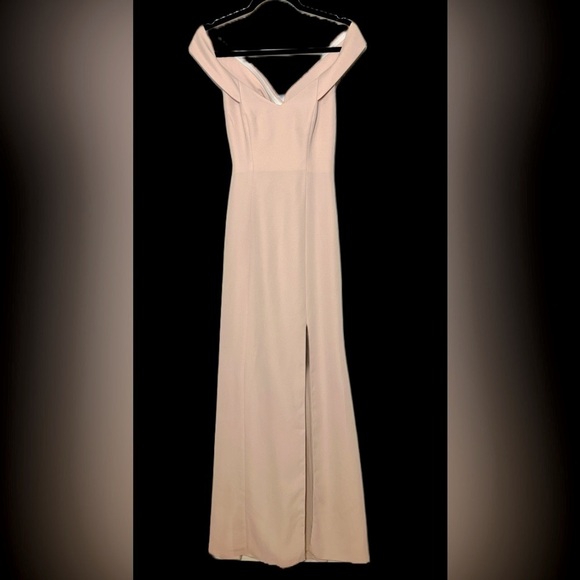 NWT Dessy Collection Off-the-Shoulder Criss Cross Back Trumpet in Cameo, Size 2R - Picture 6 of 16